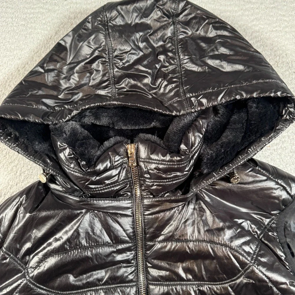 Michael Kors Quilted‎ Puffer Vest Womens Medium Black Removable Hood Full Zip